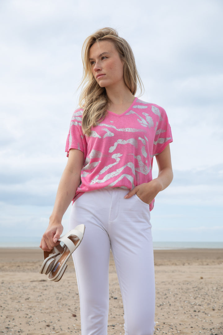 Marble V-Neck Foil Print Top