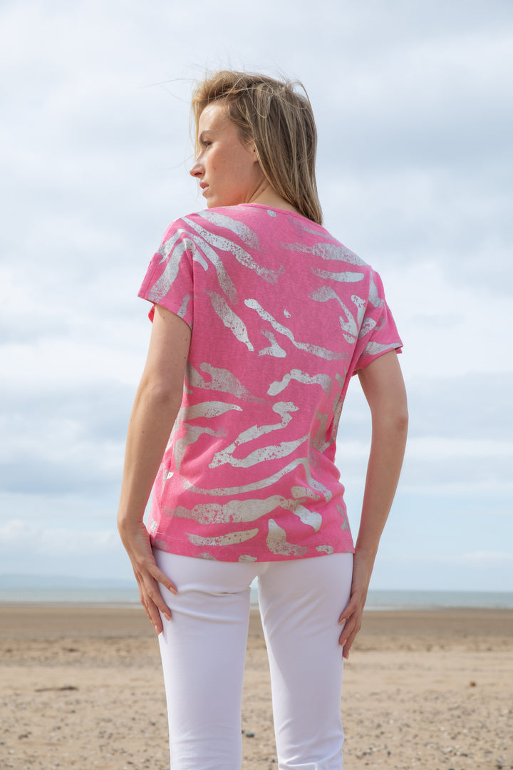 Marble V-Neck Foil Print Top