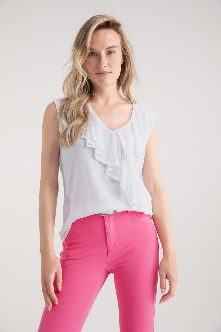 Marble V-Neck Ruffle Top