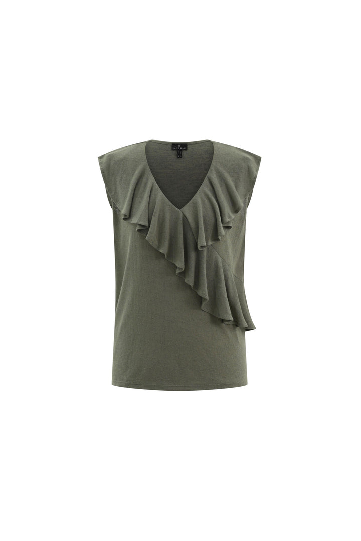 Marble V-Neck Ruffle Top
