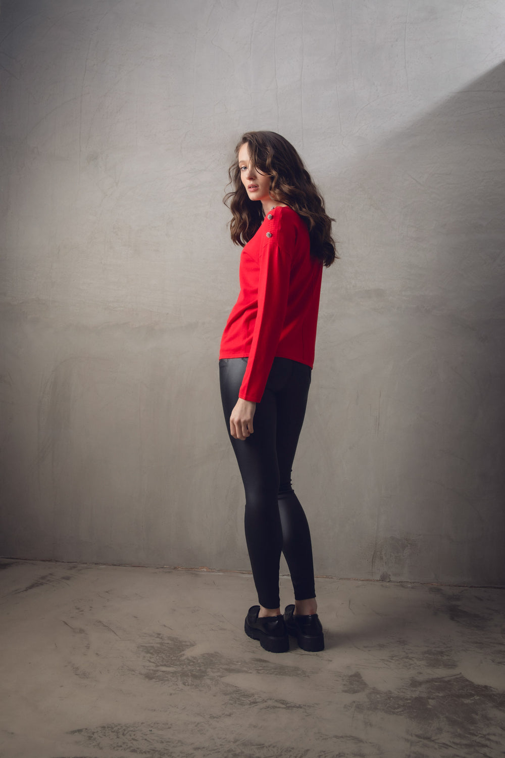 Rhinestone-Button Red Sweater from KADOU Boutique