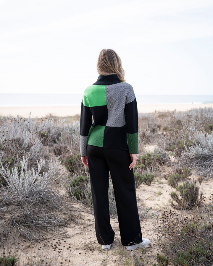 Checkered Cowl Neck Sweater