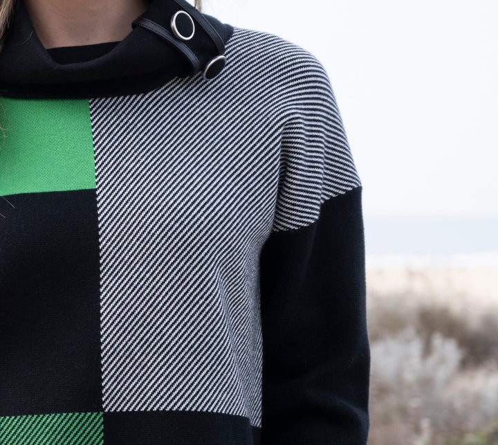 Checkered Cowl Neck Sweater