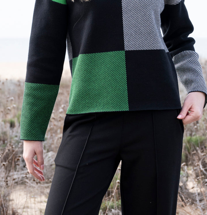 Checkered Cowl Neck Sweater