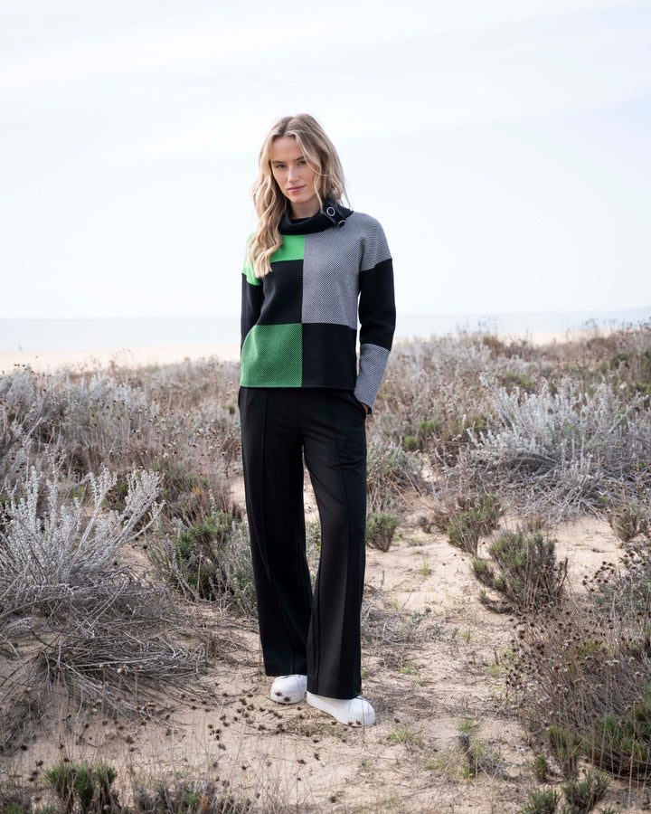 Checkered Cowl Neck Sweater