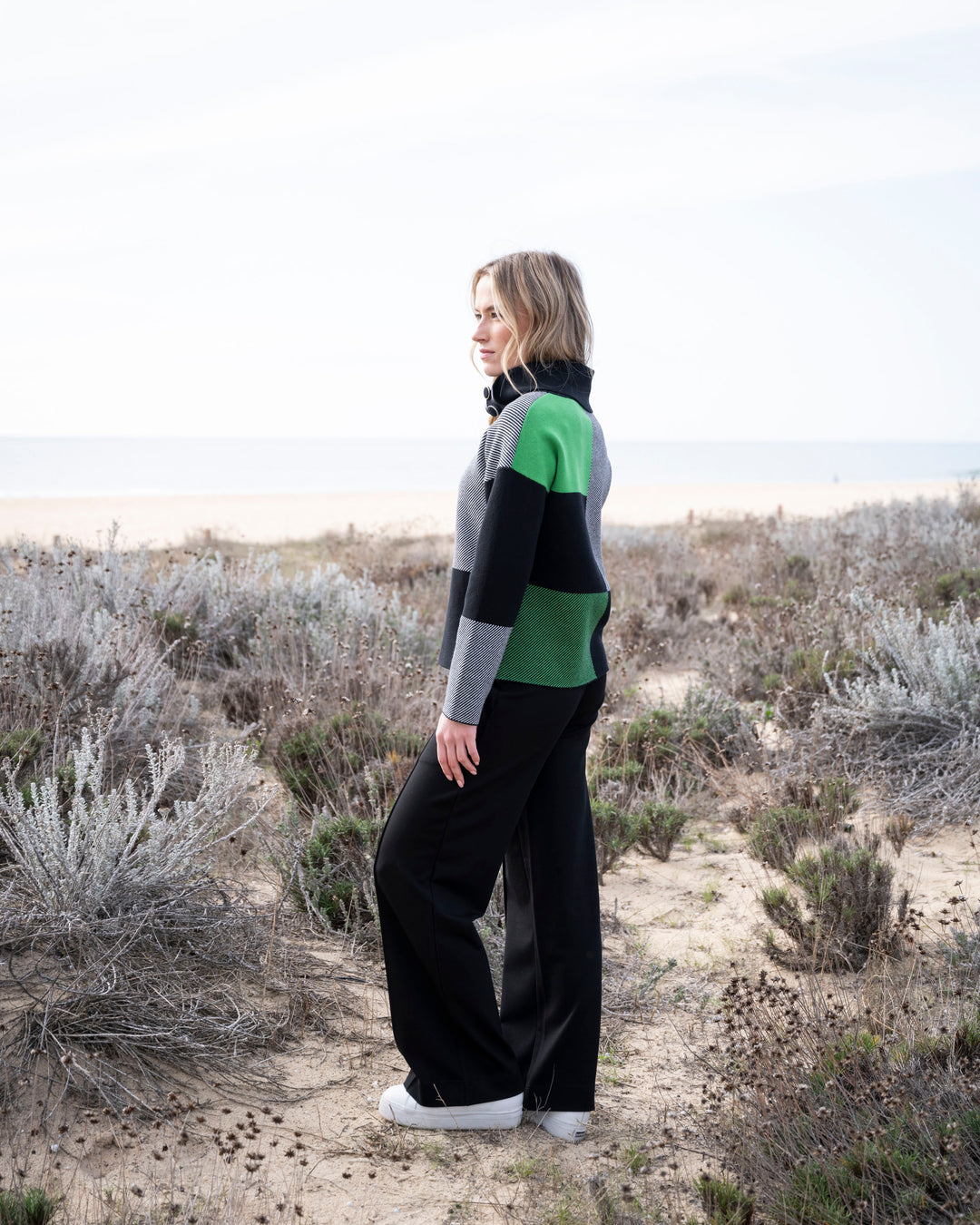 Checkered Cowl Neck Sweater