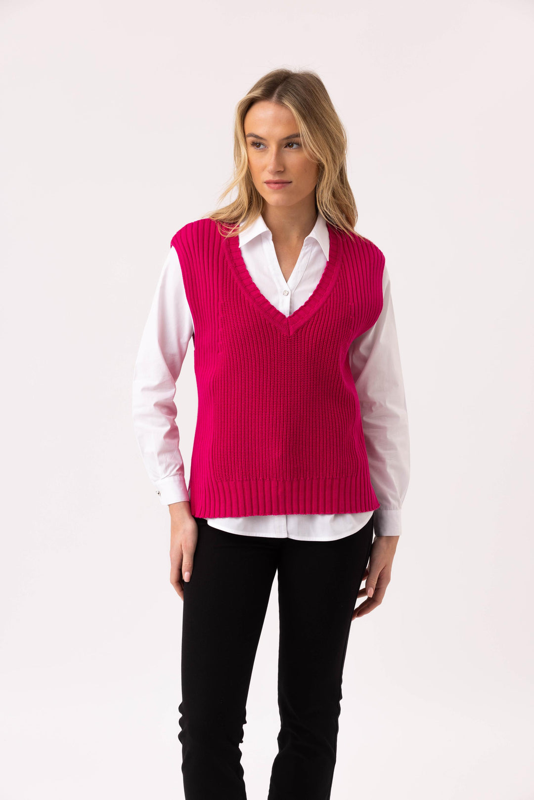 V-Neck Rib Knit Sweater Vest