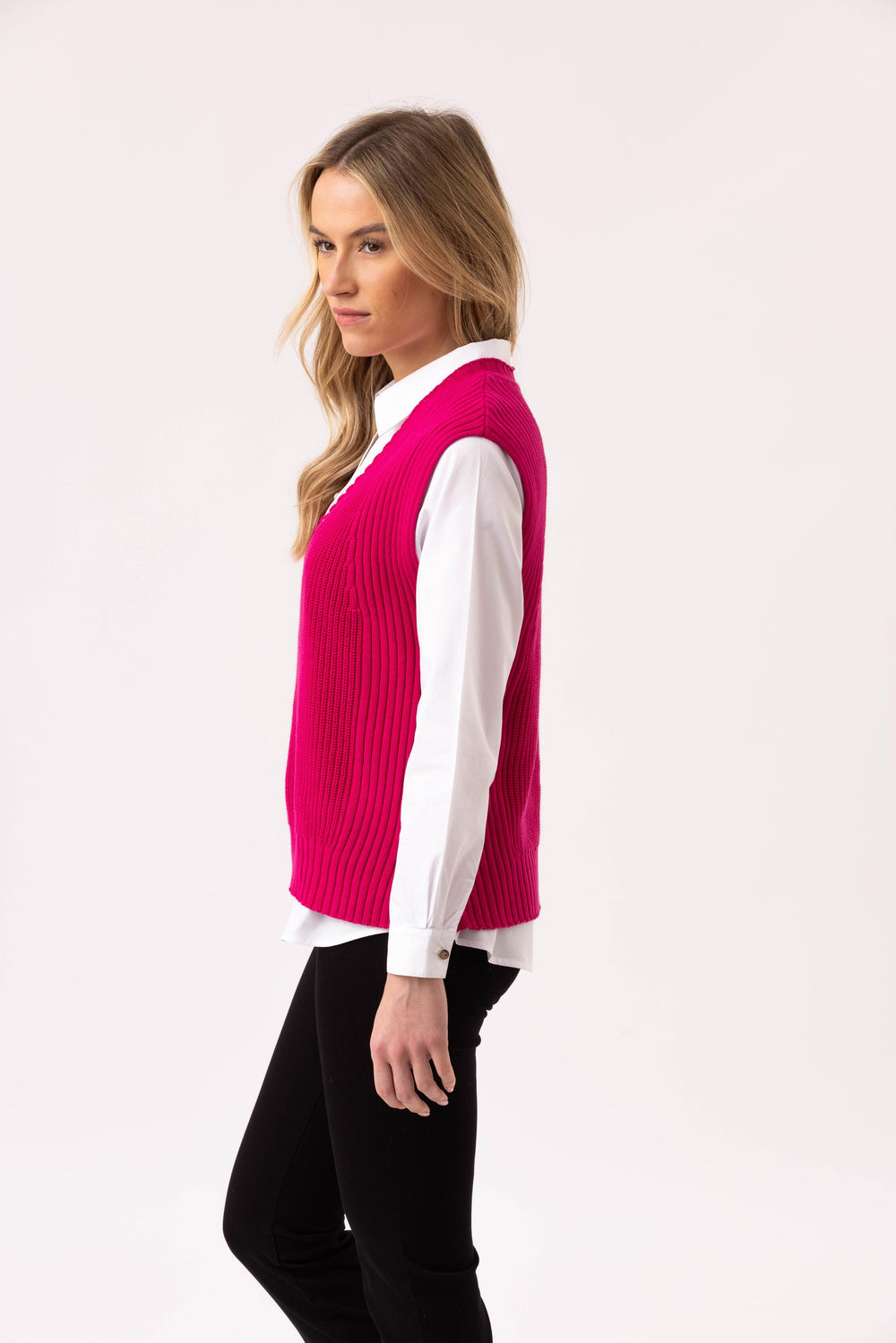 V-Neck Rib Knit Sweater Vest from KADOU Boutique