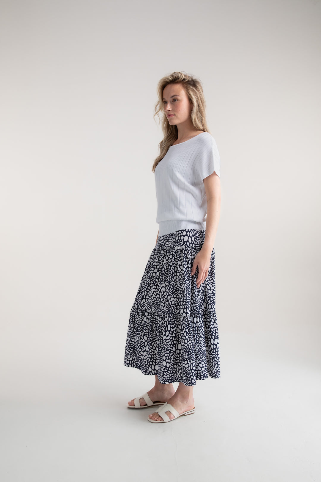 Marble Tiered Midi Skirt