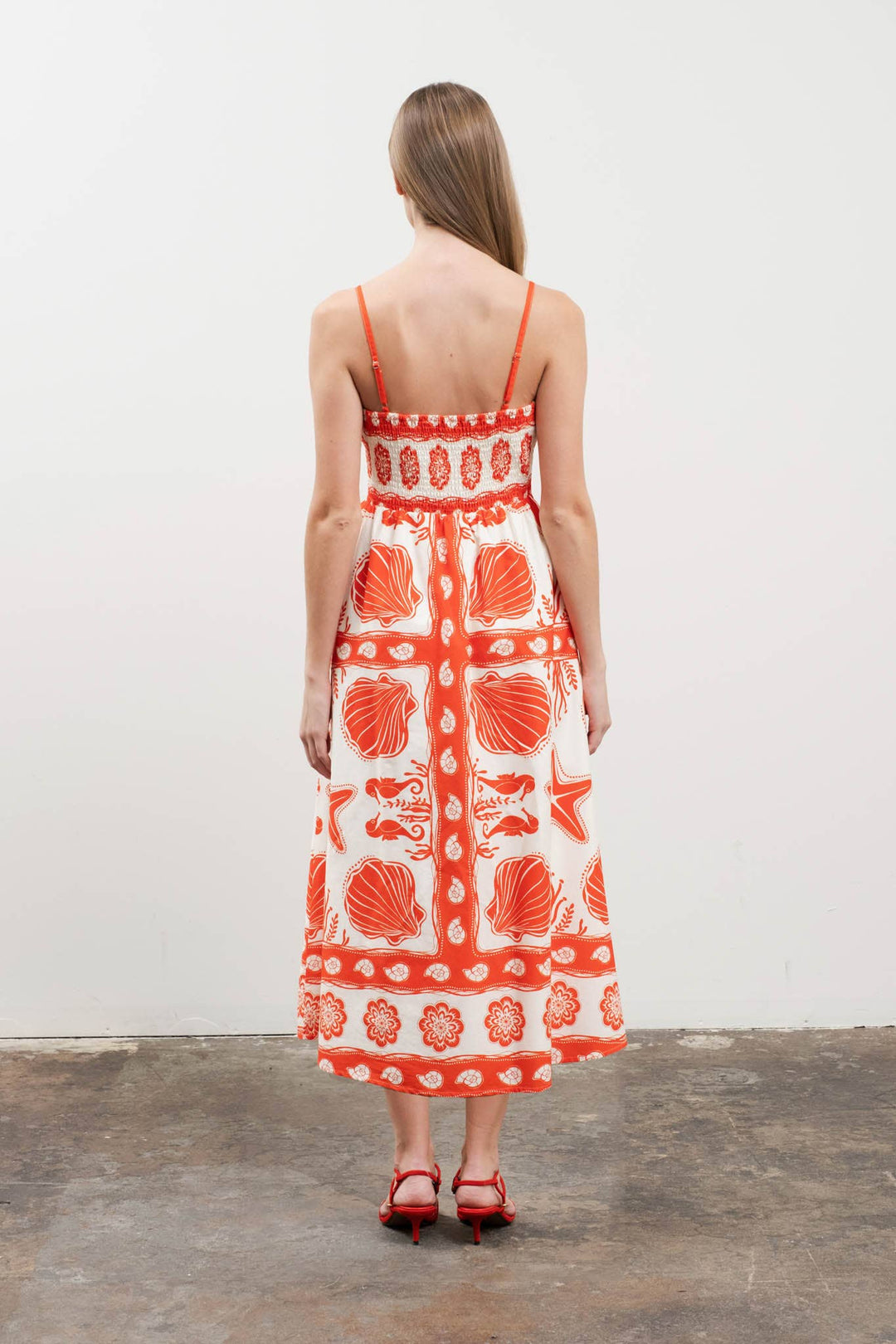 Sea Print Scallop Midi Dress