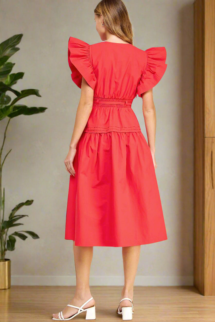 Flutter sleeve 100 % cotton midi dress 