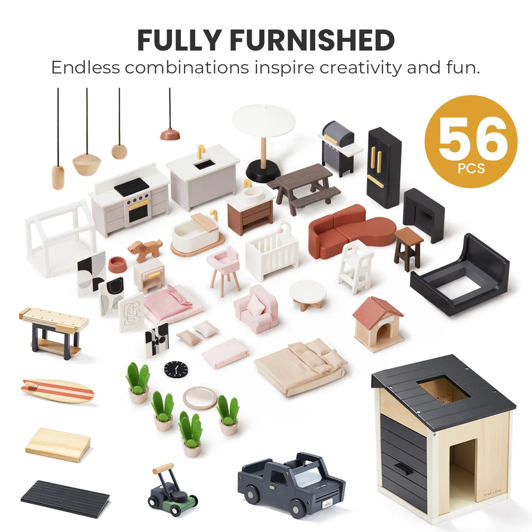 Tiny Land® Sweetwood Edge Dollhouse &amp; Wooden Dollhouse Garage