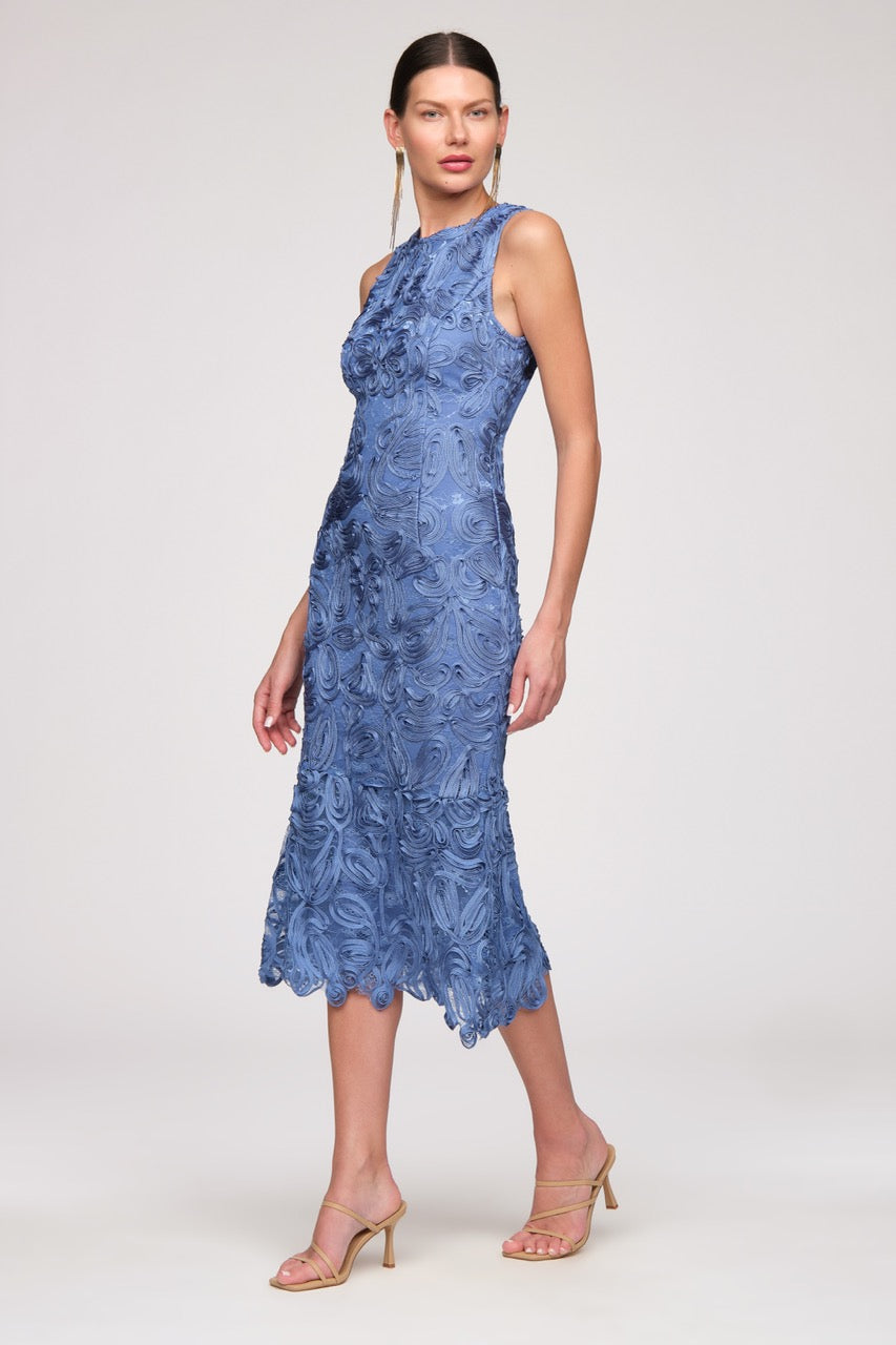 Meli Soutache Tea Length Dress from KADOU Boutique