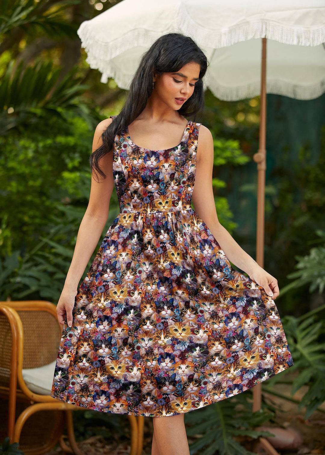 Cats &amp; Flowers Fit &amp; Flare Dress from KADOU Boutique