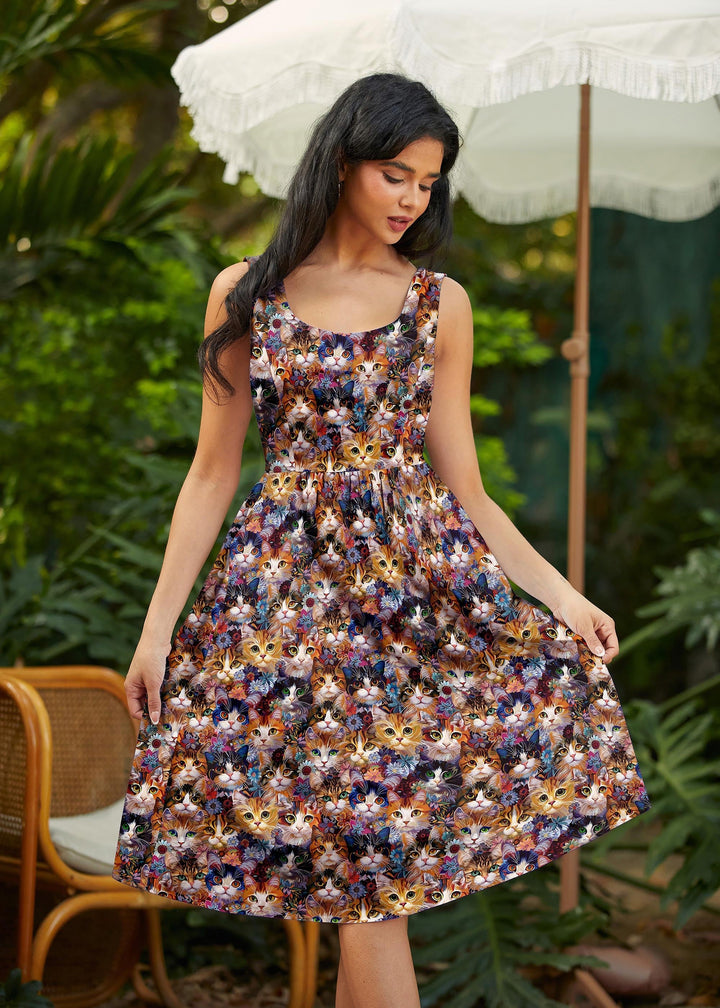 Cats &amp; Flowers Fit &amp; Flare Dress from KADOU Boutique
