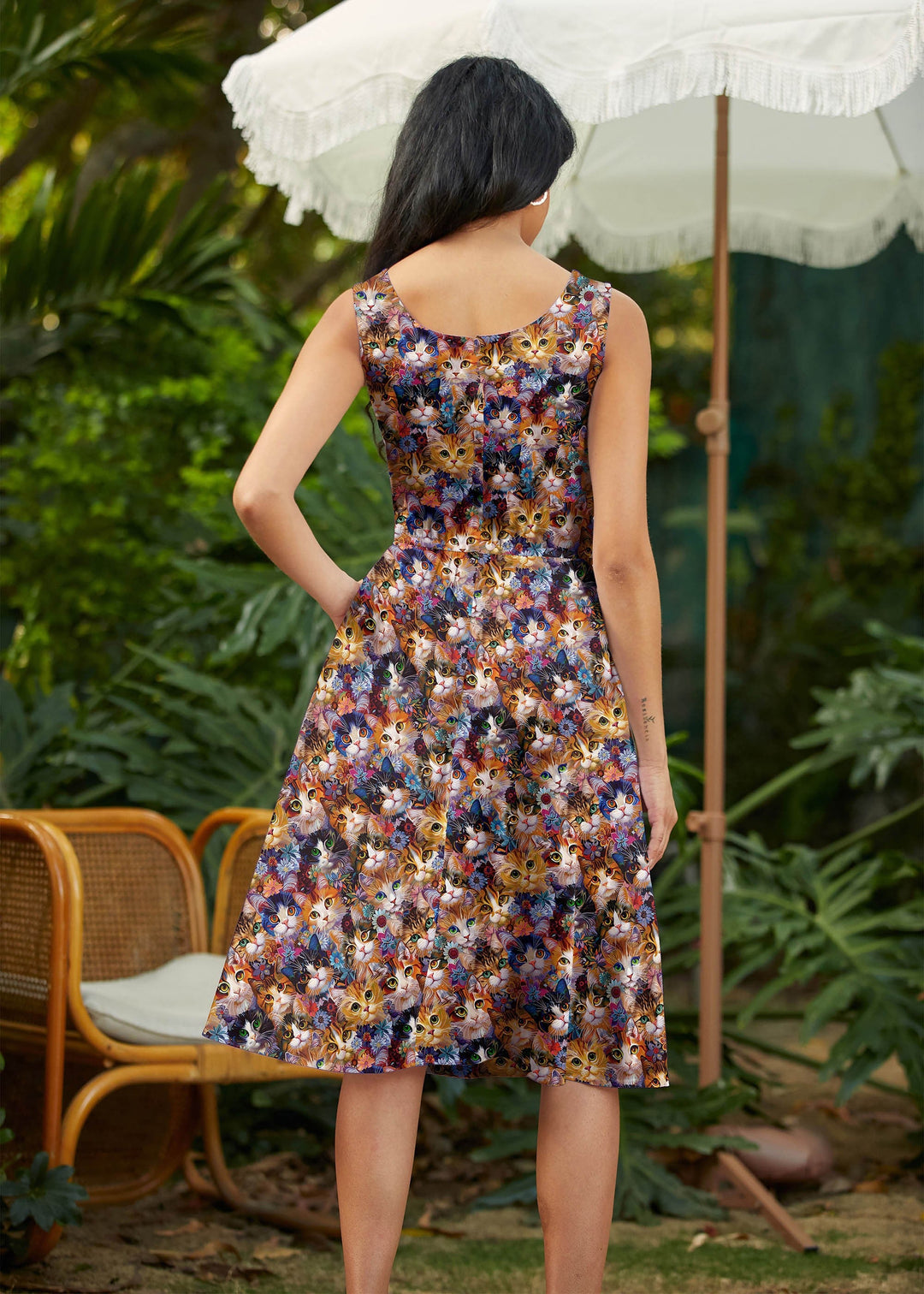 Cats &amp; Flowers Fit &amp; Flare Dress