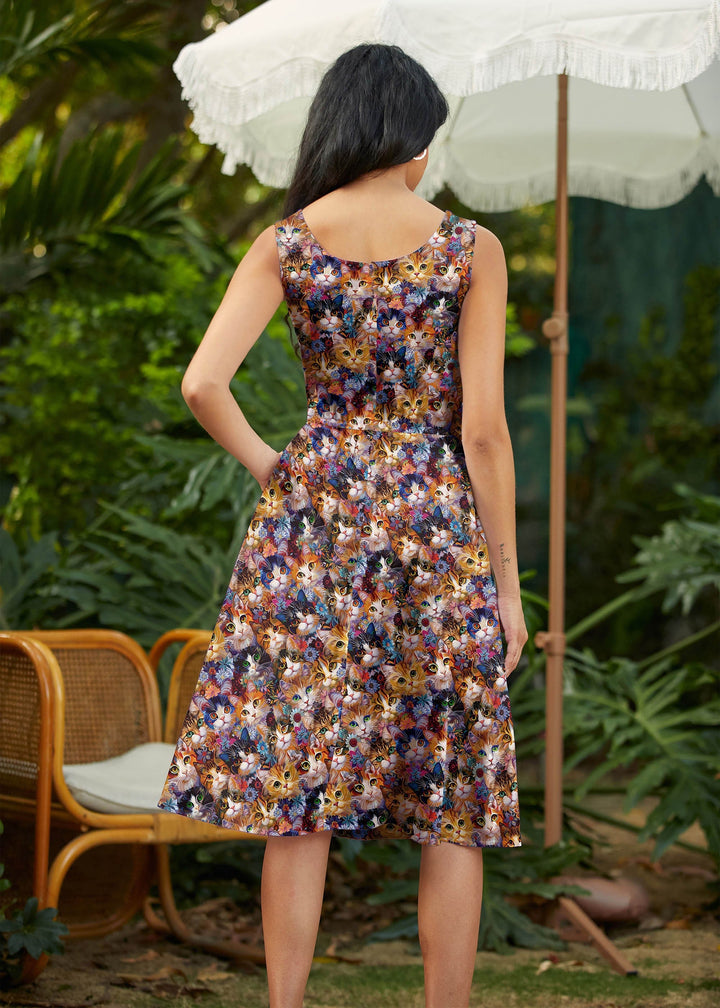 Cats &amp; Flowers Fit &amp; Flare Dress