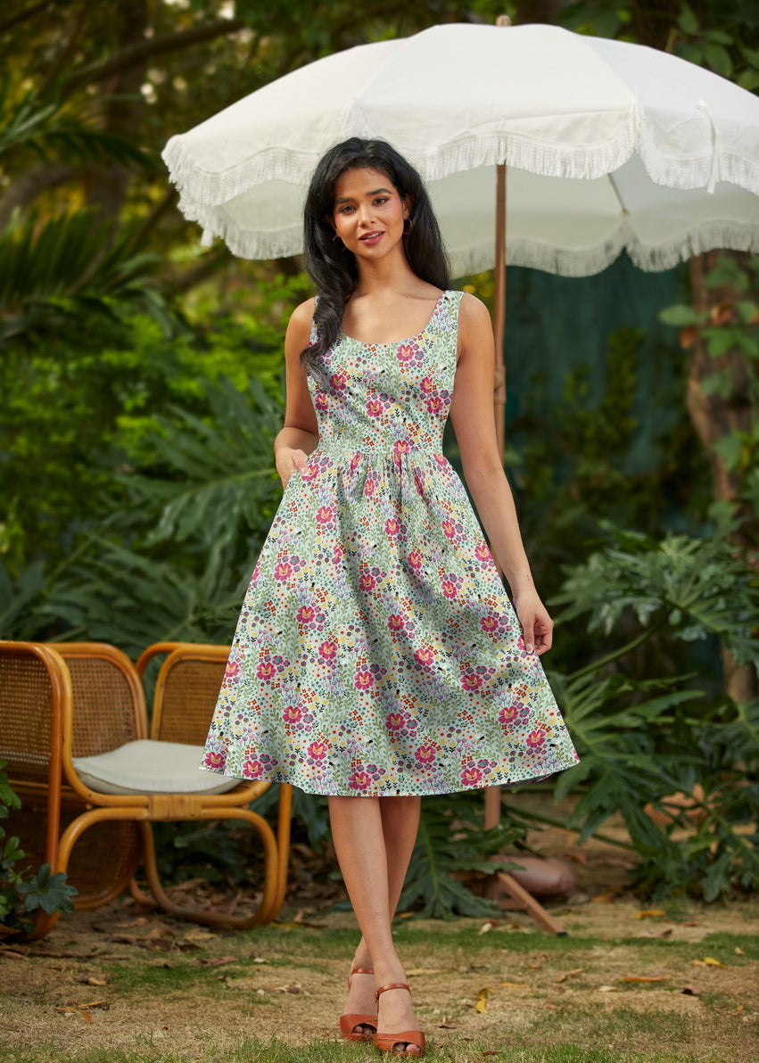 Floral Cats Fit &amp; Flare Dress