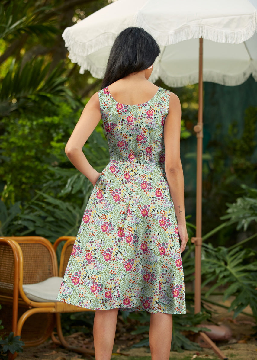 Floral Cats Fit &amp; Flare Dress