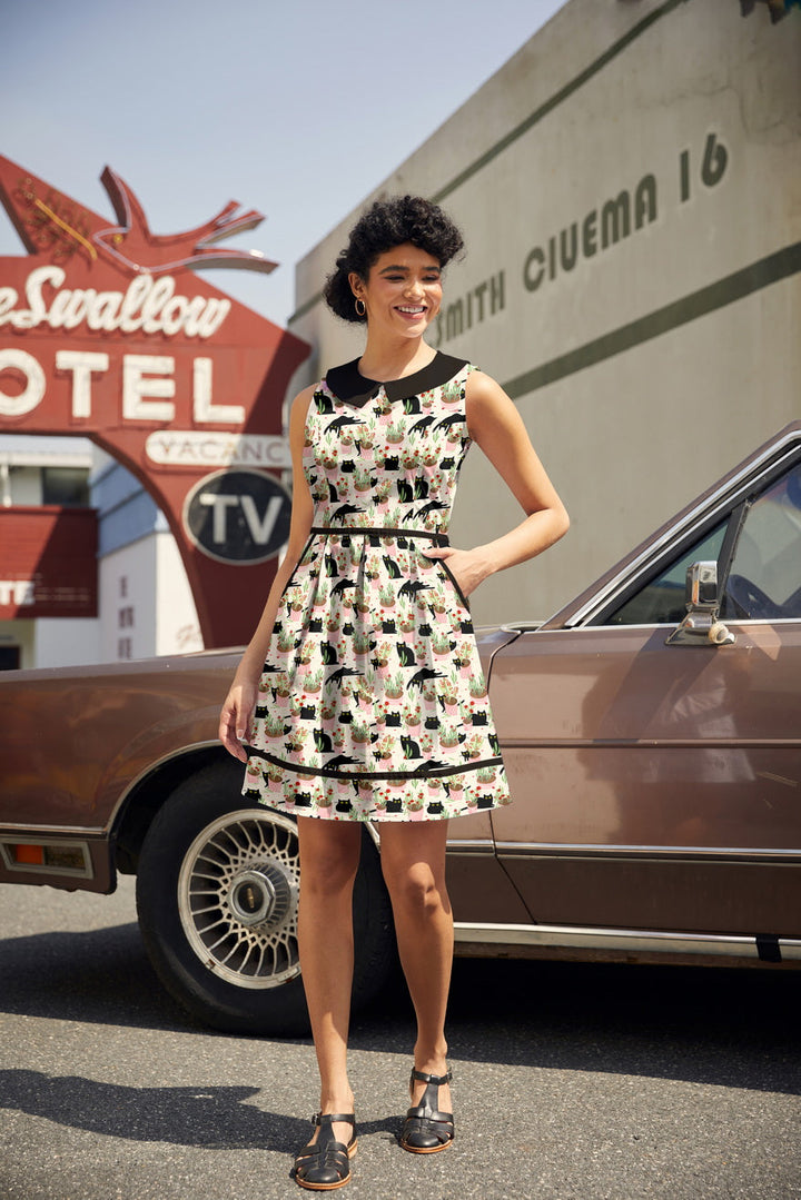 Cats &amp; Plants Collared Dress