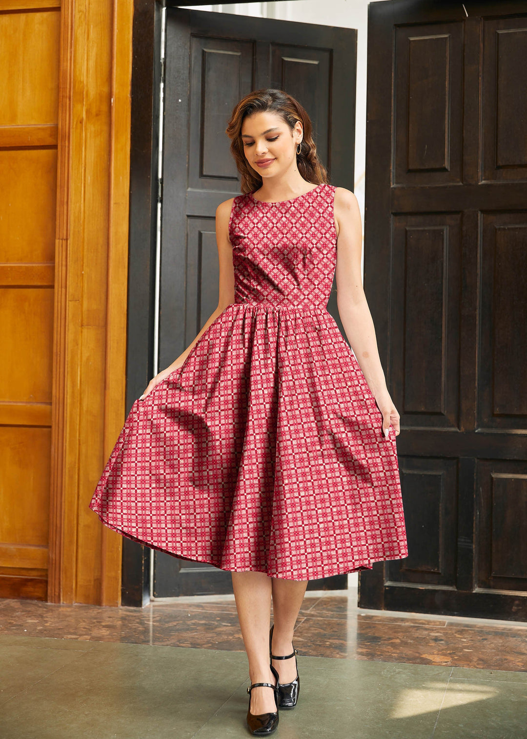 Red Diamond Midi Dress from KADOU Boutique