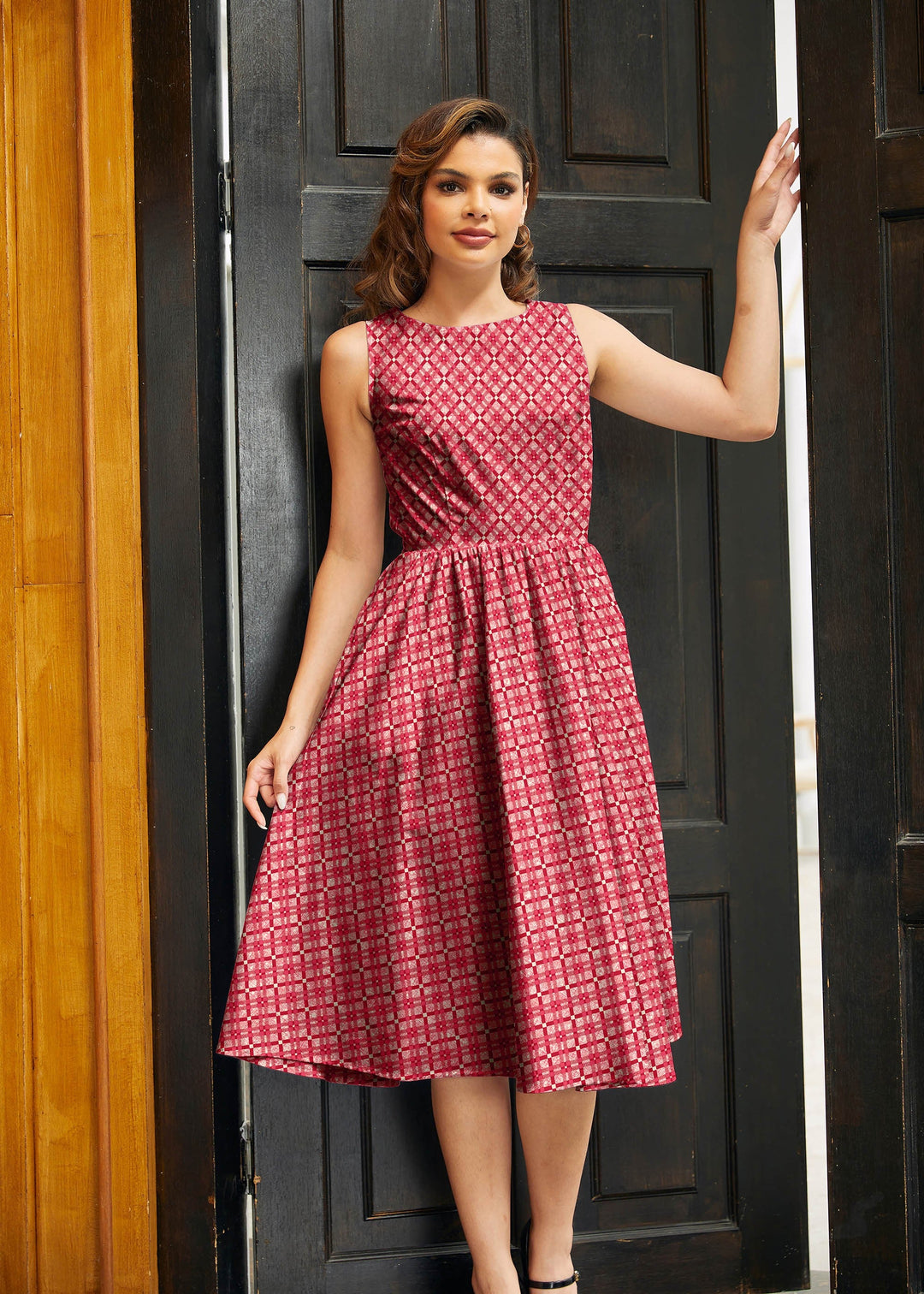 Red Diamond Midi Dress from KADOU Boutique