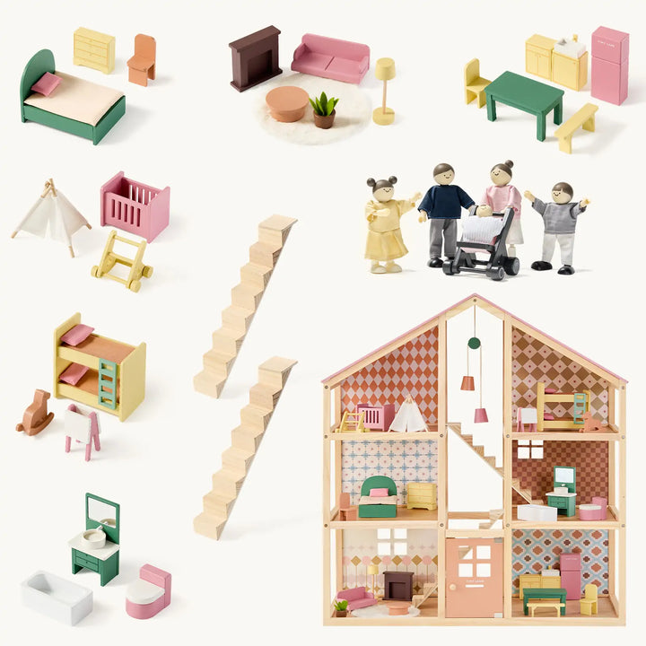Tiny Land® Sweetwood Pegasus Dollhouse &amp; Wooden Dollhouse Dolls