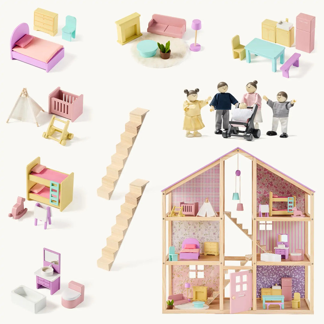 Tiny Land® Sweetwood Unicorn Dollhouse &amp; Wooden Dollhouse Dolls
