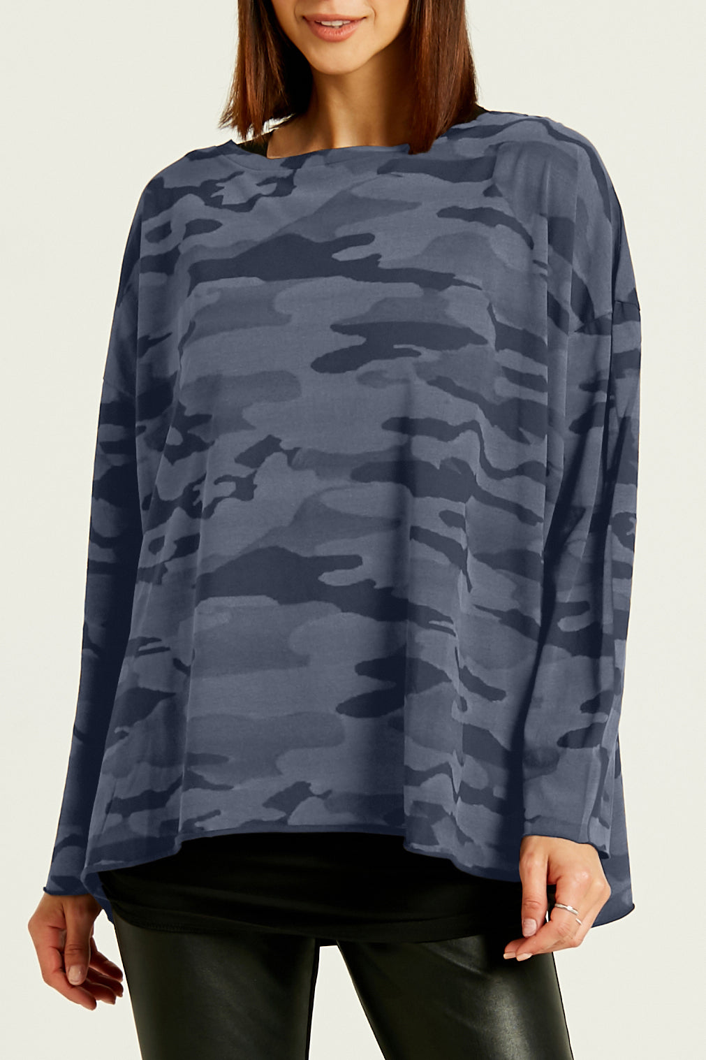 Pima Cotton Camo Luxury Boxy Tee - Midnight from KADOU Boutique