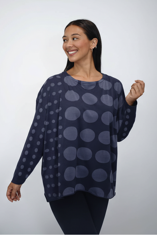 Pima Cotton Circles Luxury Boxy Tee - Midnight from KADOU Boutique