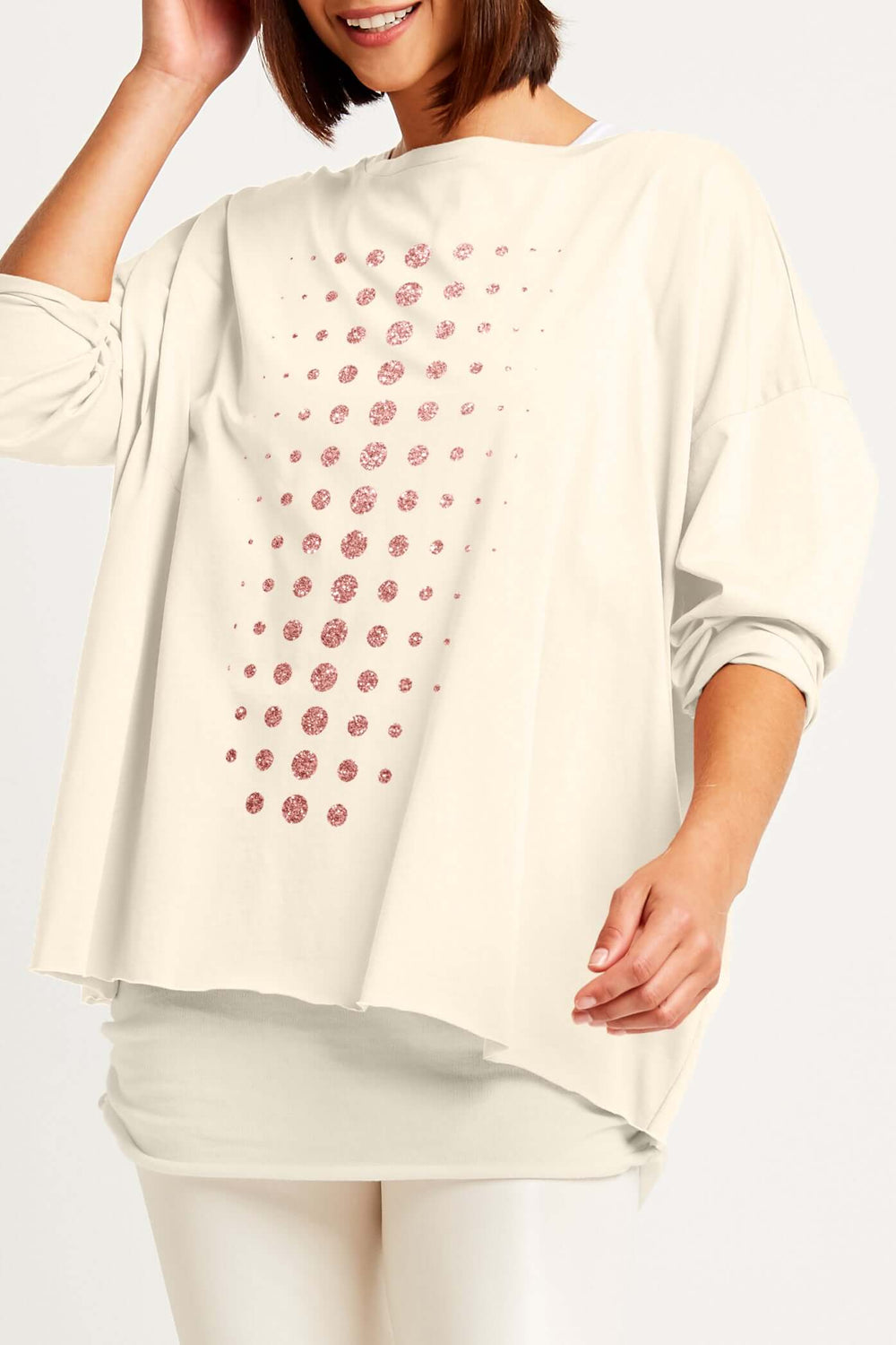 Pima Cotton Metallic Dot Dot Dot Luxury Boxy T-Shirt - Stone/rose Goldf from KADOU Boutique