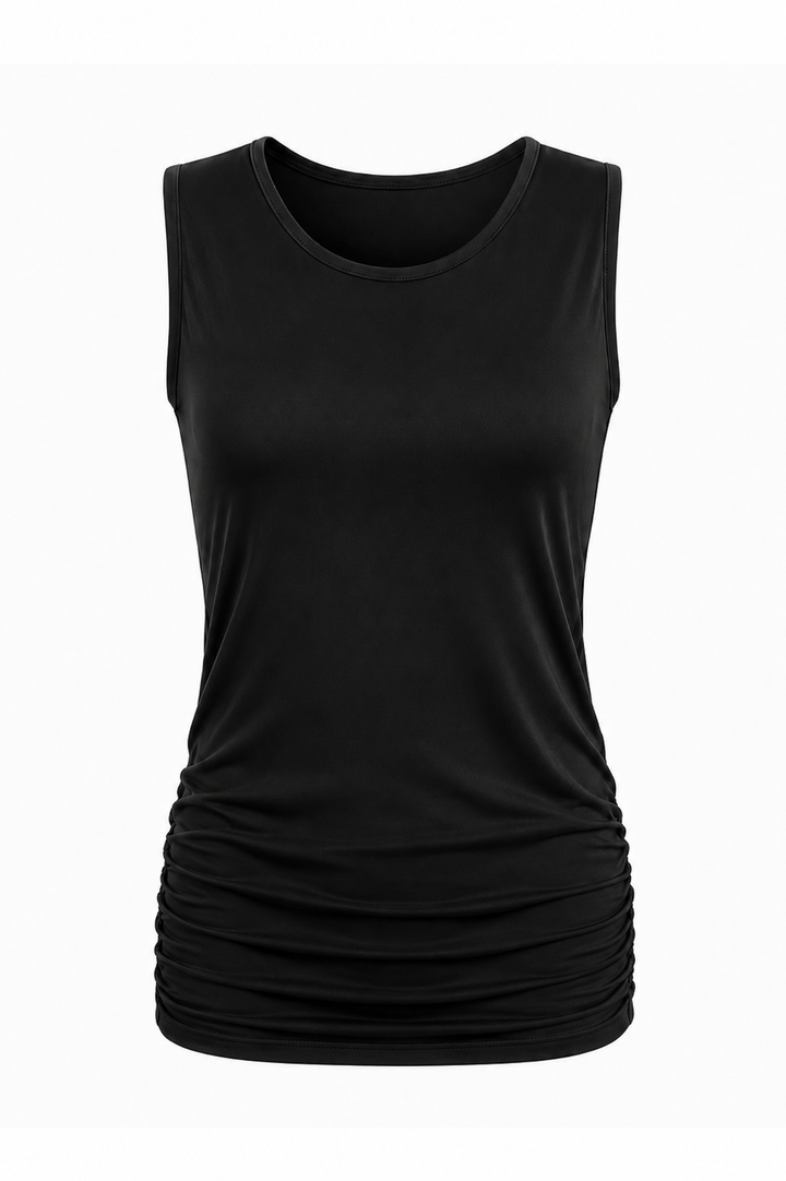 Cotton Lycra Ruche Tank - Black from KADOU Boutique
