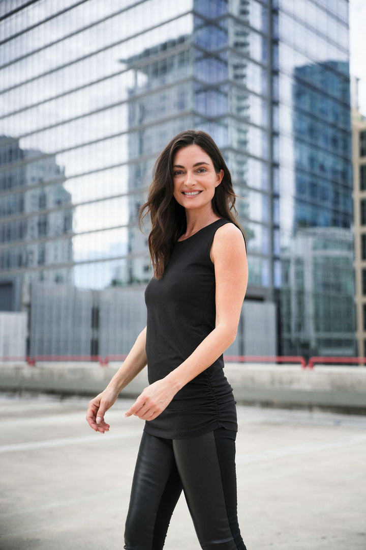 Cotton Lycra Ruche Tank - Black from KADOU Boutique
