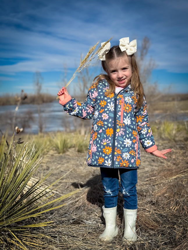 Flowers Lightweight Reversible Puffy Jacket - Kids Outdoor Adventure Wear from KADOU Boutique
