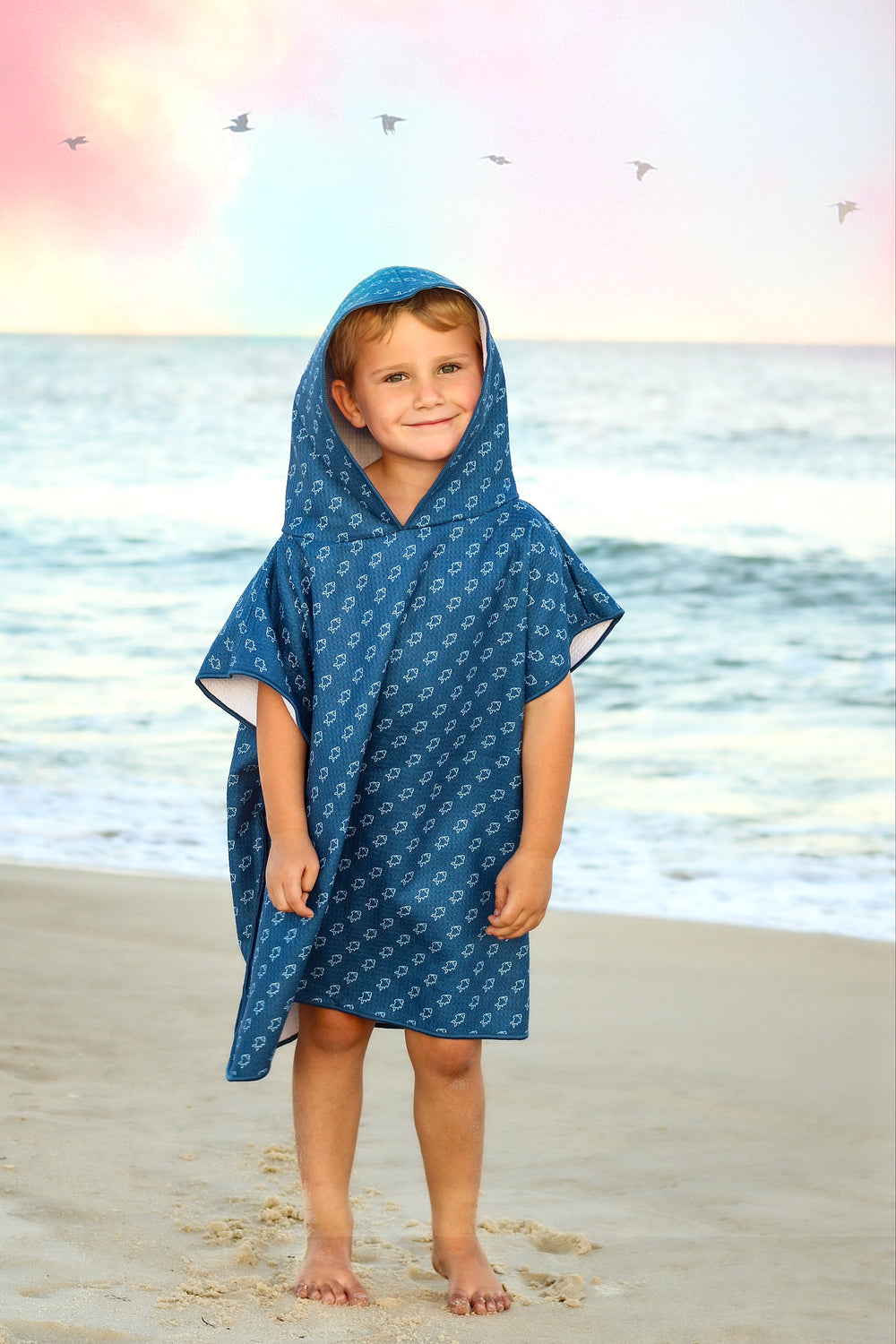 Microfiber Blue Fish Waffle Wearable Towel from KADOU Boutique