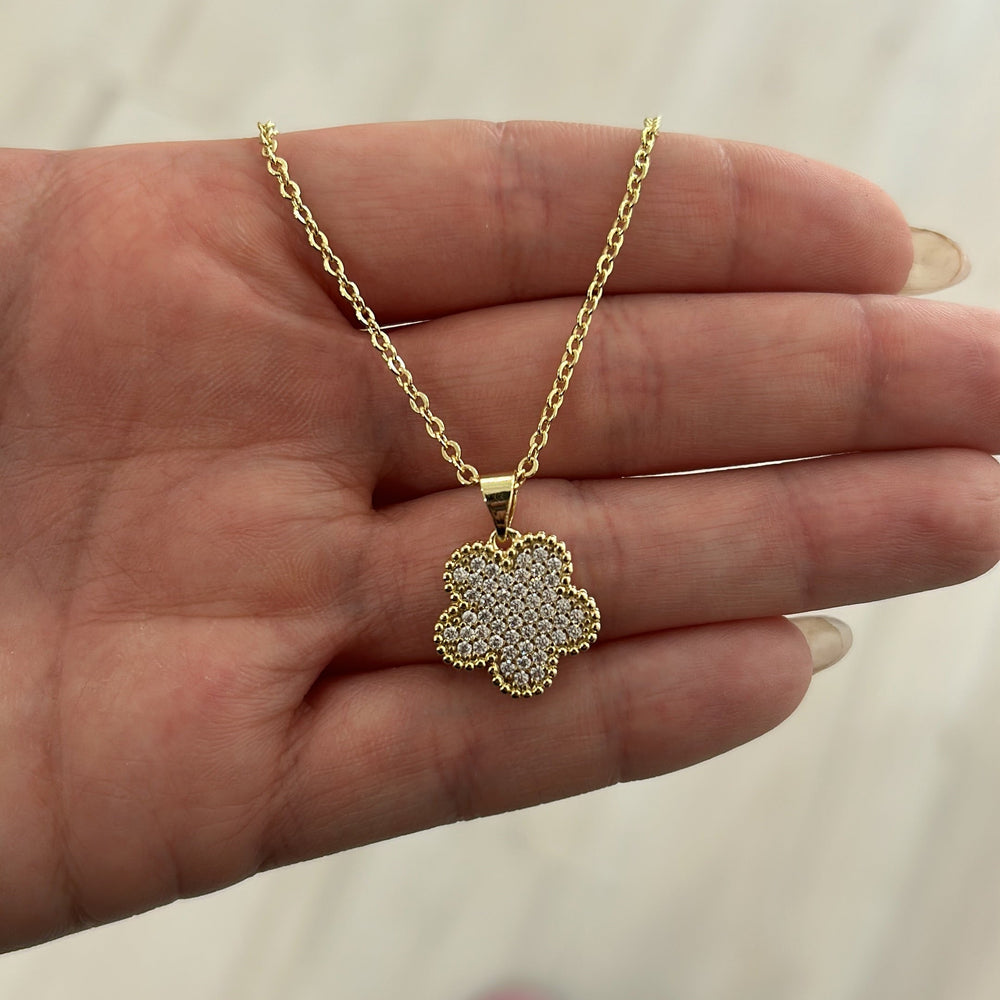 Adeline Clover Pave Pendant Necklace from KADOU Boutique