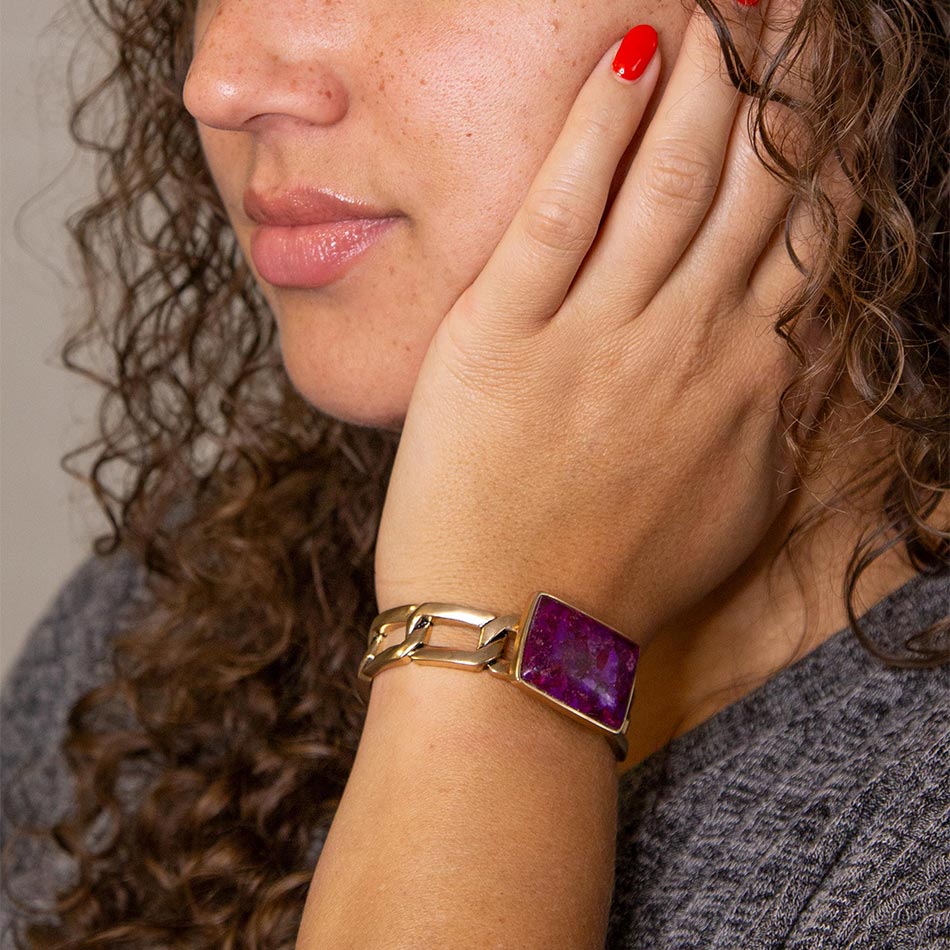 Purple Turquoise Golden Cuff Bracelet from KADOU Boutique