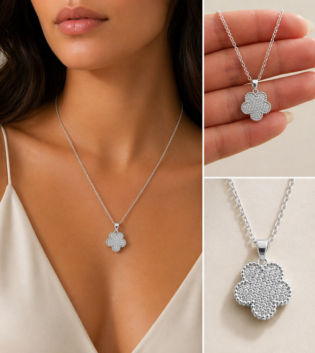 Adeline Clover Pave Pendant Necklace from KADOU Boutique