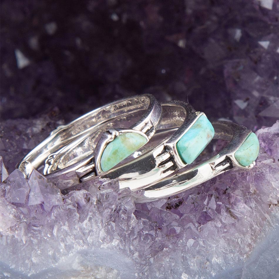 Triple Stack Shaped Turquoise and Sterling Silver Ring Set from KADOU Boutique