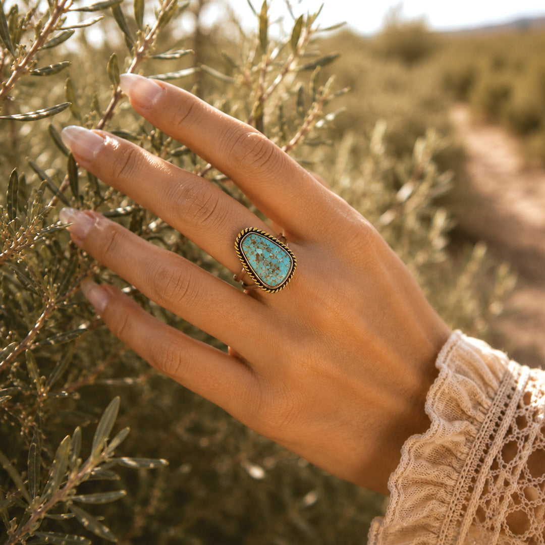 Roped Blue Turquoise Golden Ring from KADOU Boutique