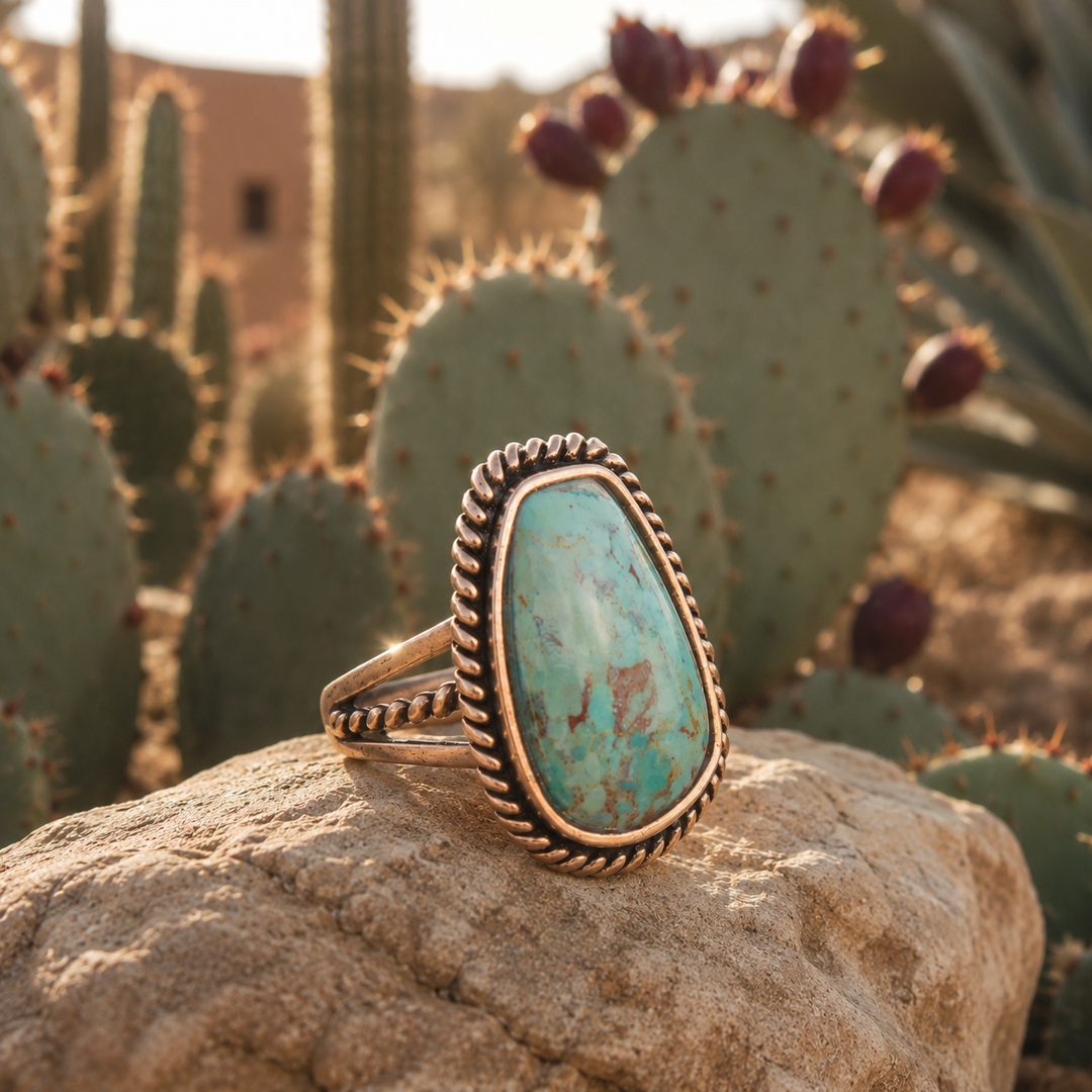 Roped Blue Turquoise Golden Ring from KADOU Boutique