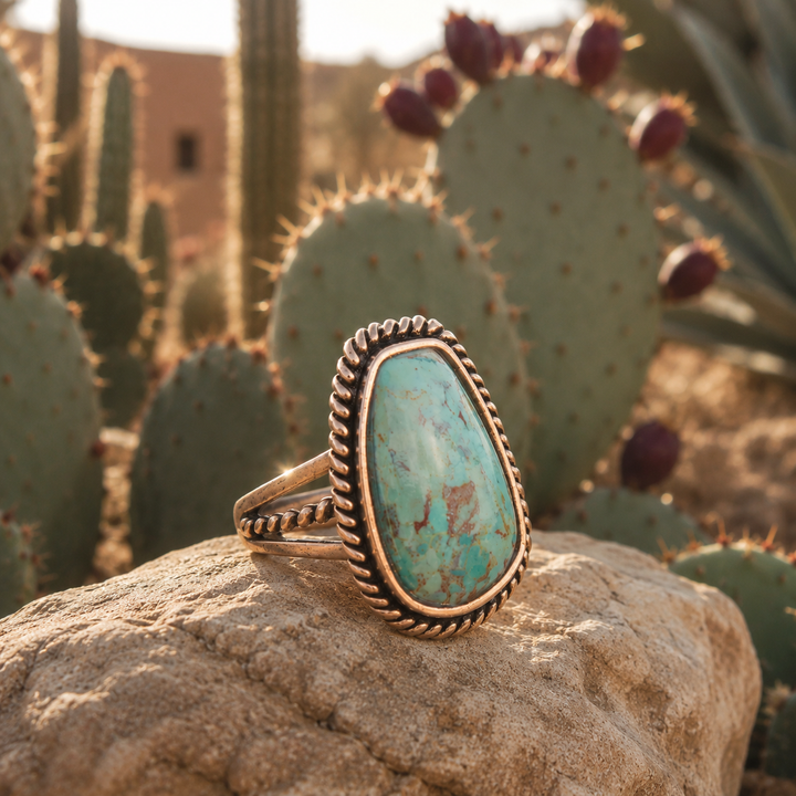Roped Blue Turquoise Golden Ring from KADOU Boutique