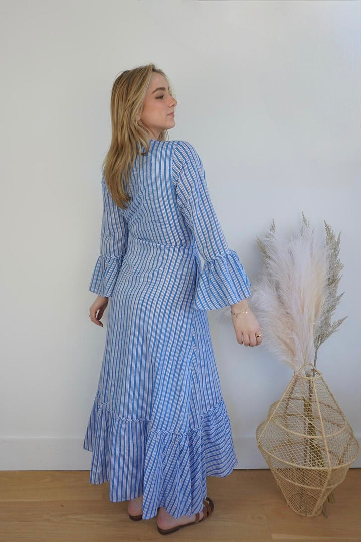 Rhode Wrap Dress in Blue Sea Stripe