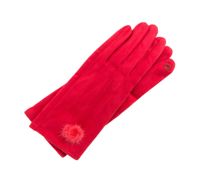 Ultrasuede With Fur Ball Touchscreen Gloves
