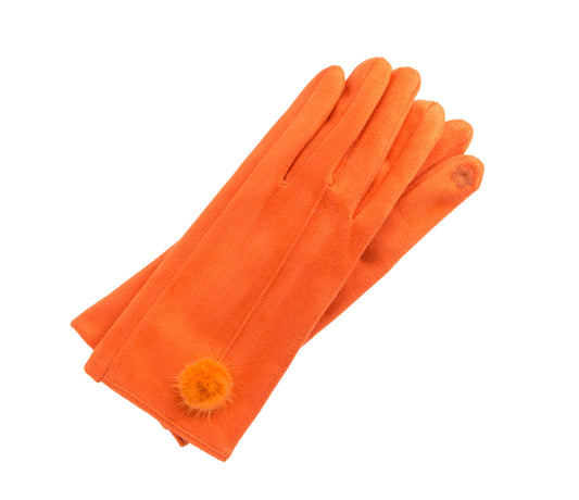 Ultrasuede With Fur Ball Touchscreen Gloves