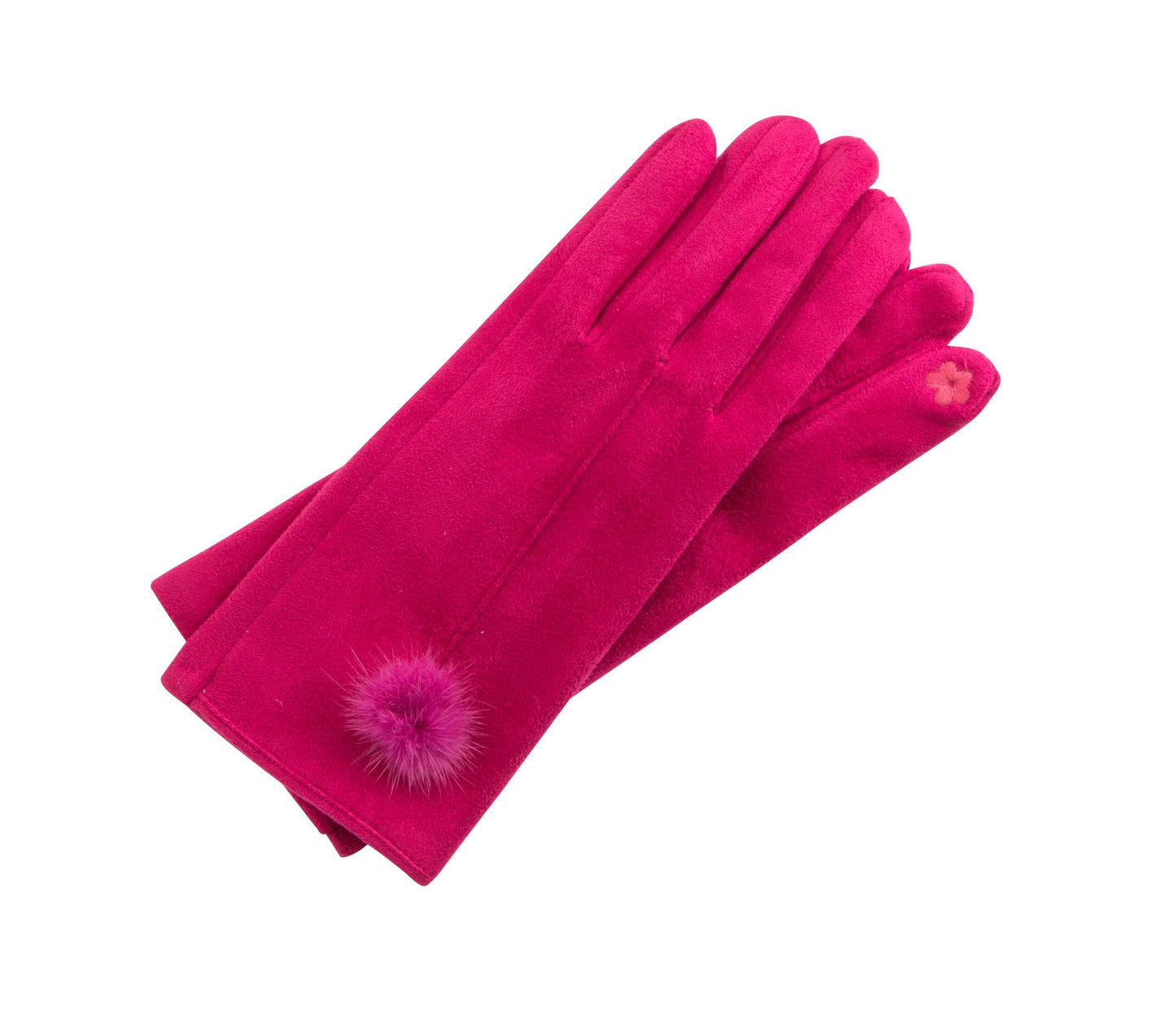 Ultrasuede With Fur Ball Touchscreen Gloves