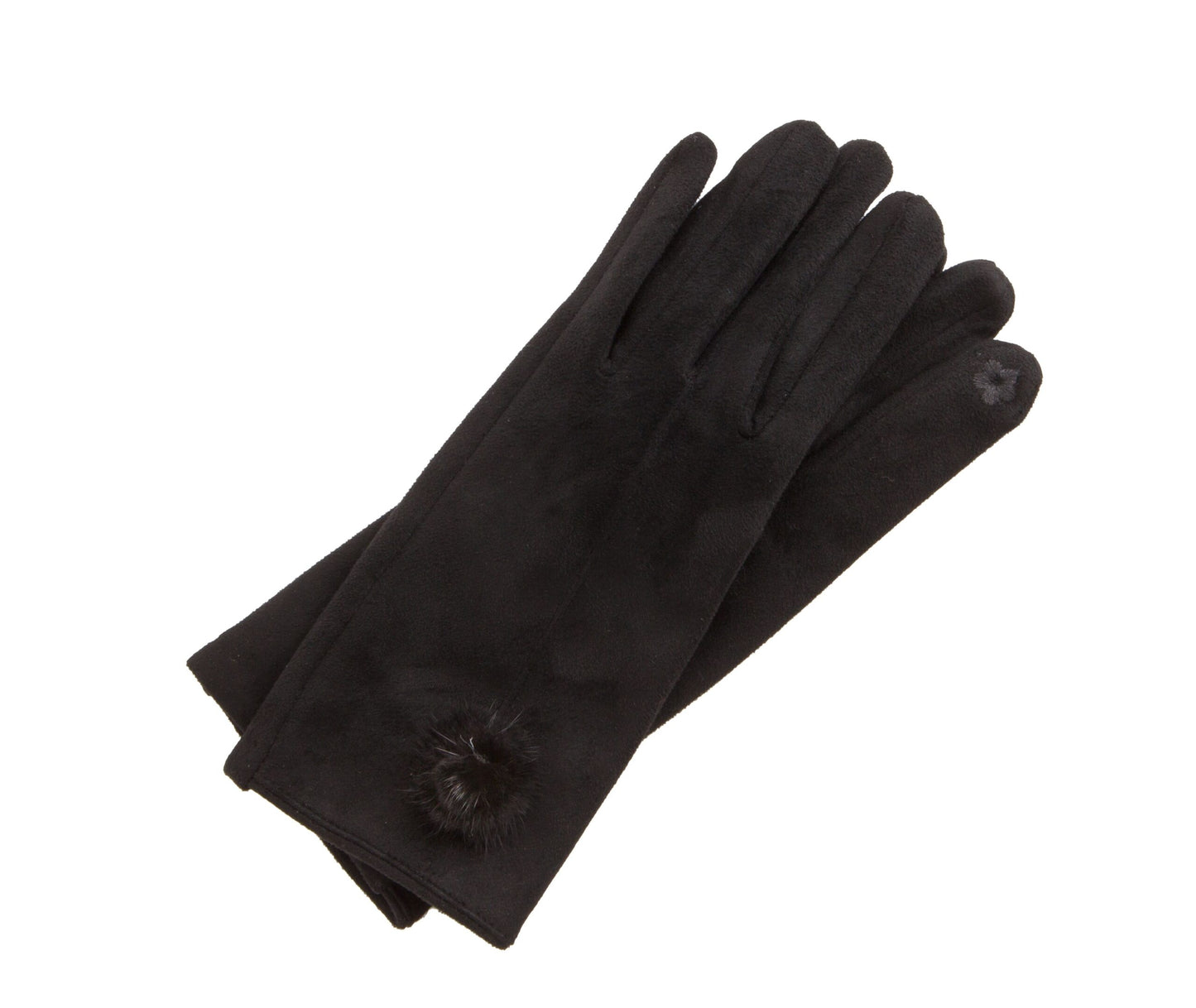 Ultrasuede With Fur Ball Touchscreen Gloves