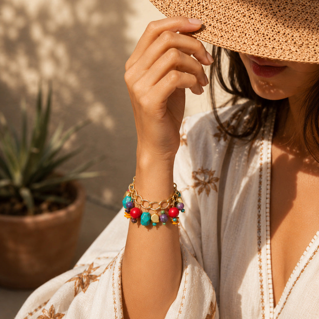 Zion Colorful Stone Charm Golden Bracelet from KADOU Boutique