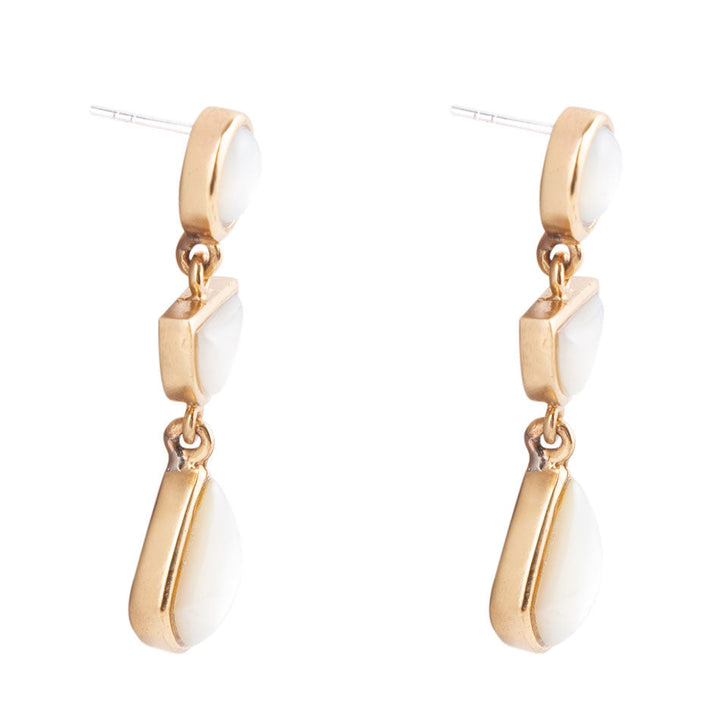 Shaped in White Mother of Pearl Golden Post Earrings