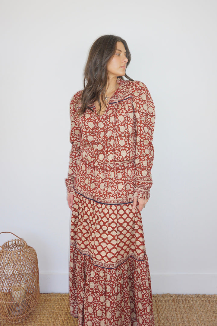 Bea Maxi Skirt in Red Lotus